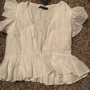 White Deep cleavage Crop Top